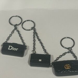 Dior, Chanel, and Gucci fashion key chains bundle